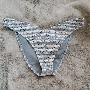 Hollister Beachy Vibes Crochet Cheeky Striped Blue & White Bikini Bottom